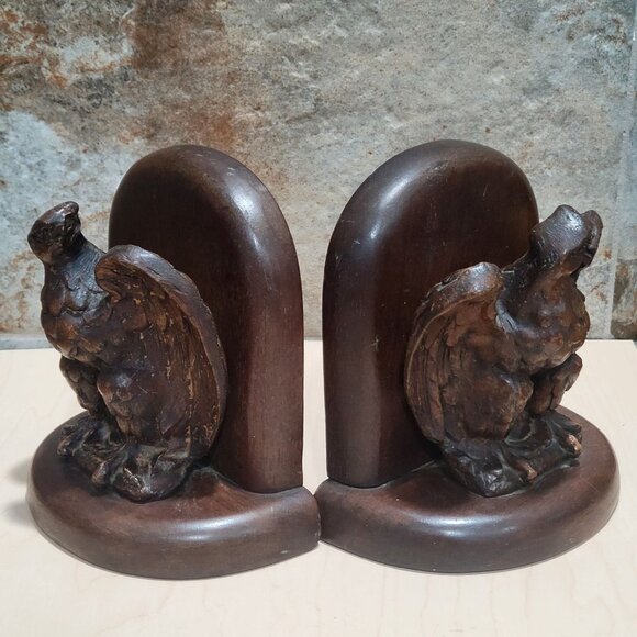 Vintage Pair Wooden Bald Eagle Bookends - Picture 12 of 12